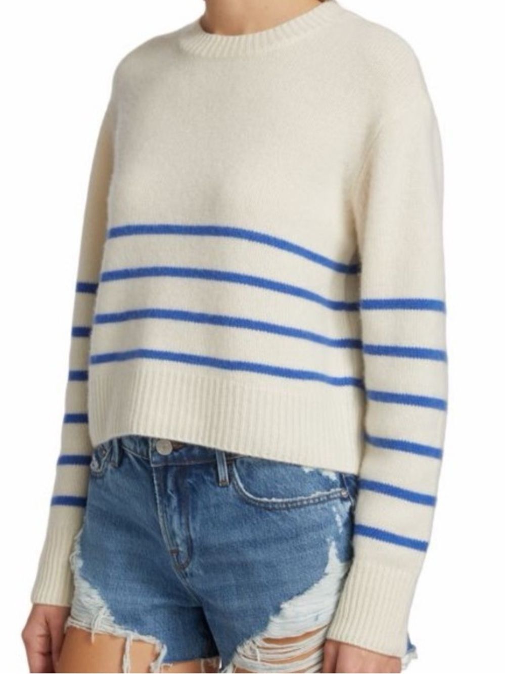 Frame Clean Stripe Cashmere Sweater Jet Stream Multi XL